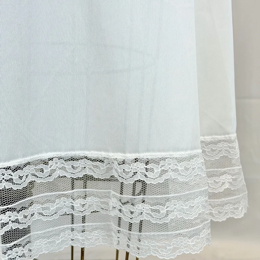 VINTAGE 70s white lace full dress slip nightgown lingerie layer midi plus‎ size - Picture 6 of 13